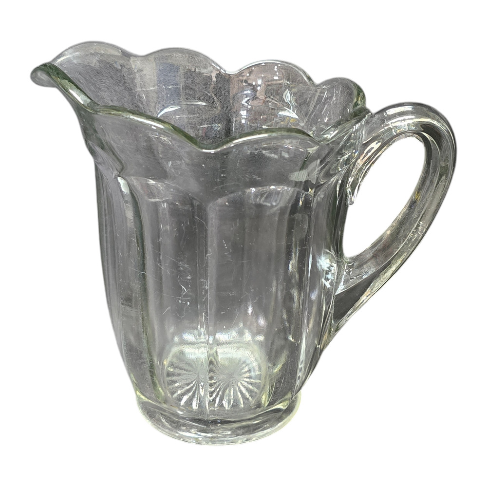Antique Heavy Glass 8 Panel 40 oz. Pitcher with Scalloped Rim Serving Beverage